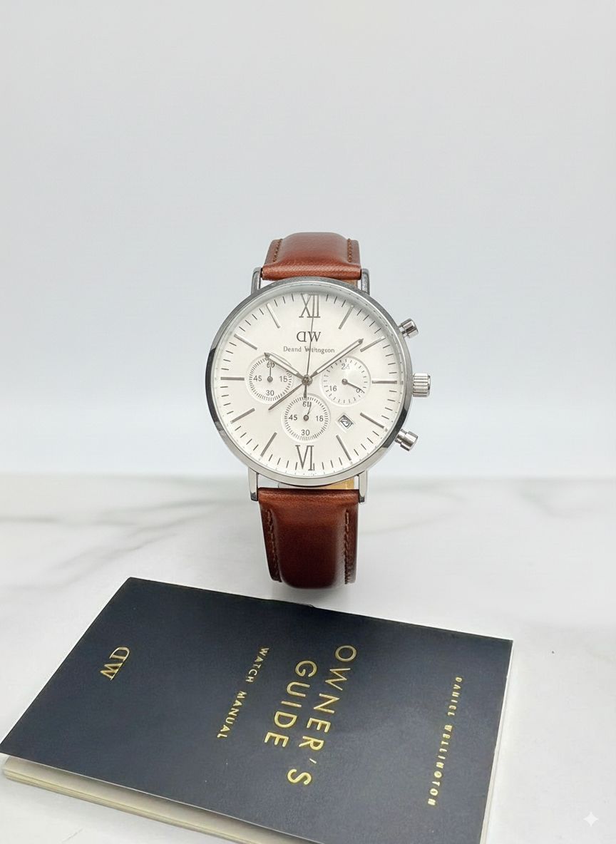 Daniel Wellington manche marron - fond blanc