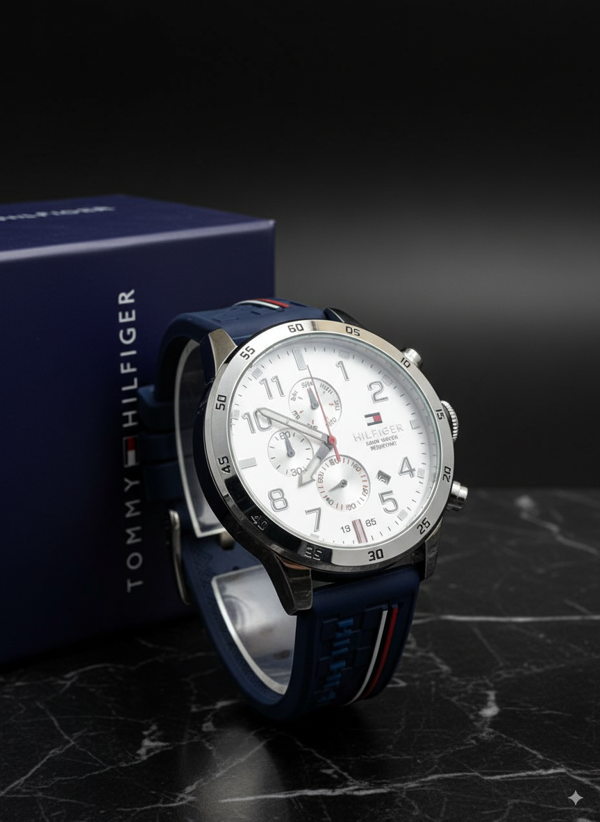 tommy hilfiger manche bleu pure fond blanc