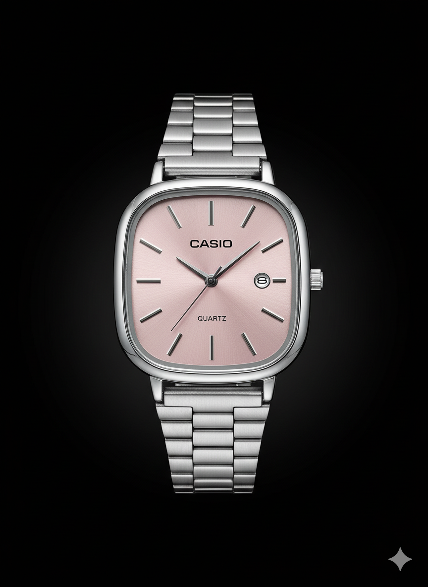 Montre casio carré - fond rose