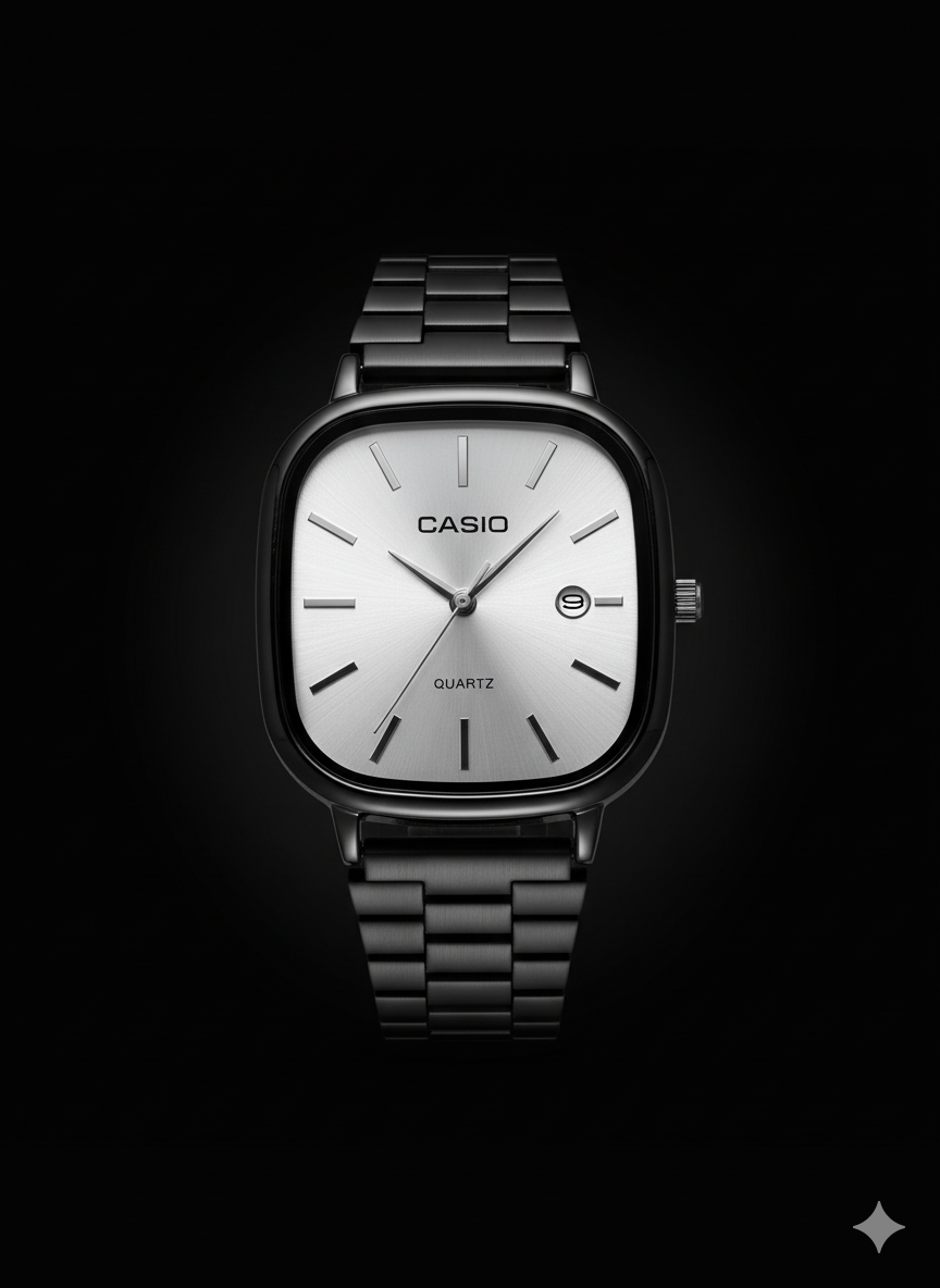 Montre casio manche noir -fond blanc