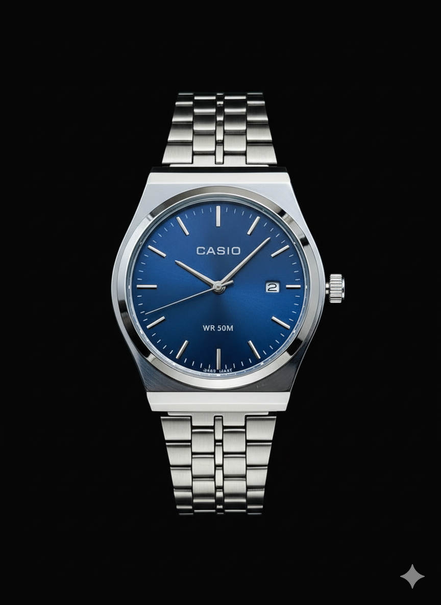 Montre casio rond fond bleu