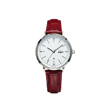 lacoste fond blANC manche en cuir rouge