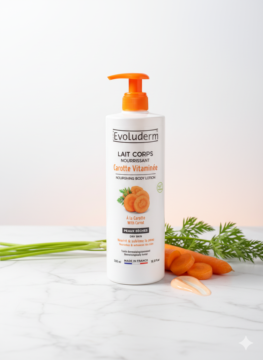 Evoluderm Lait Corps Nourrissant Carotte Vitaminée – Hydratation & Éclat Naturel