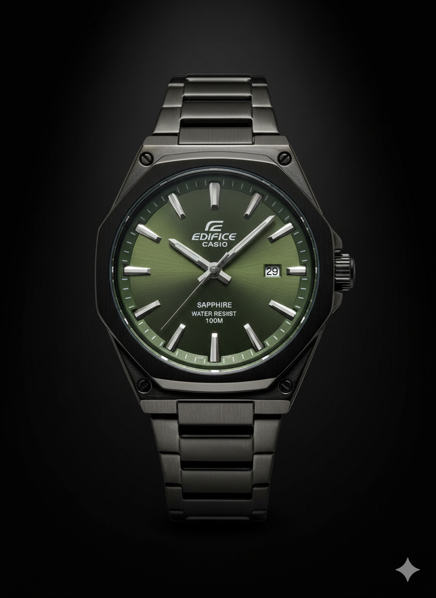 Montre Casio Édifice – Cadran Vert & Finition noir